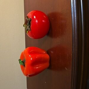 Glass Red Vegetables Pepper and Tomato Set of 2